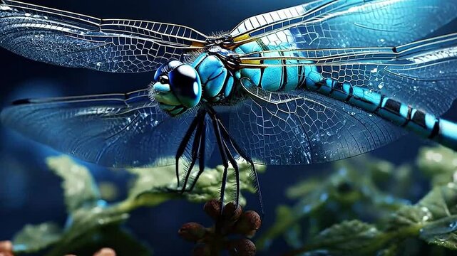 dragonfly in Delfts Blauw realistis and slow,ai generative