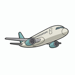 Cartoon airplane with teal accents flying against a white background