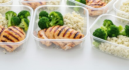 Healthy Meal Prep with Grilled Chicken, Broccoli and Quinoa in Clear Containers for Balanced Nutrition