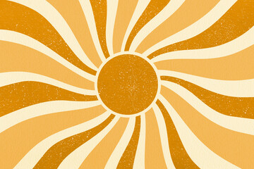 Wavy Retro Sunburst in Mustard and Cream. Curved sun rays with vintage mustard and cream color...