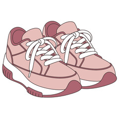 Pair of stylish pink sneakers with white laces on a white background