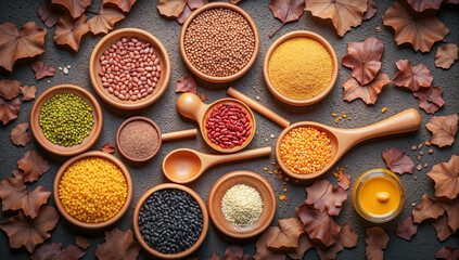 mixed grains healthy seeds organic lentils superfood ingredients colorful legumes natural grains mix high protein seeds gourmet pulses plant-based proteins vegan pantry staples