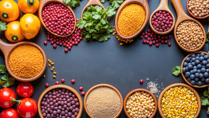 mixed grains healthy seeds organic lentils superfood ingredients colorful legumes natural grains mix high protein seeds gourmet pulses plant-based proteins vegan pantry staples