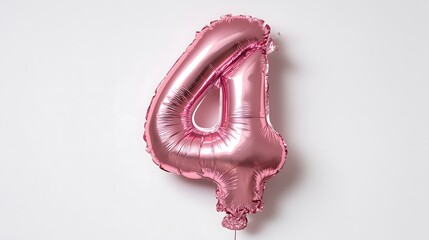 Pink Foil Balloon Number Four on White Background