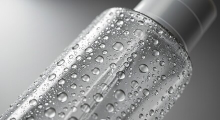 Close-Up of Hydrating Skincare Bottle with Water Droplets