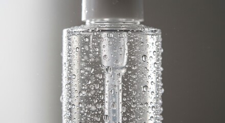 Close-Up of Hydrating Skincare Bottle with Water Droplets