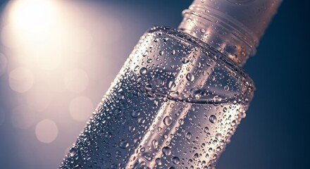 Close-Up of Hydrating Skincare Bottle with Water Droplets