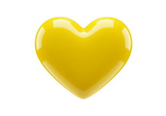 Isolated Render Illustration of Glossy Yellow Heart on Transparent Background