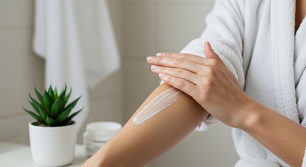 Applying Moisturizer in Soft Daylight with Clean Background