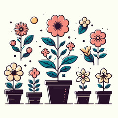 image of a blooming flower in a pot with a simple and minimalist flat design using a white background