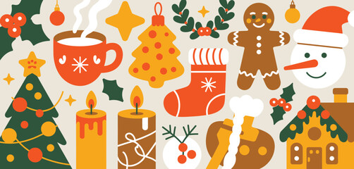 Cute Christmas Decorations Flat Design