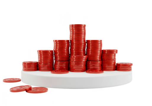 Isolated Render of Red Casino Chips Stacked on White Round Platform