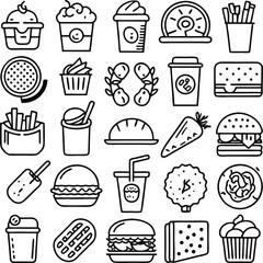 Fast food icons collection drinks burgers