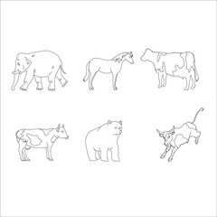 Animal Line Drawing Outline Set – Vector Illustration of Various Creatures