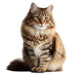 Beautiful fluffy cat sitting pretty with a curious gaze pet animal feline isolated on transparent background