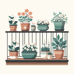 Picture of a flower pot on the balcony with a simple and minimalist flat design using a white background