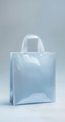 A white plastic bag without any writing or logo, with a square-shaped open rectangular design, made of thick, durable material for extra strength and recyclability.
