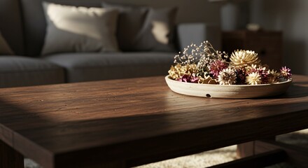 Cozy Coffee Table with Candles and Dried Flowers