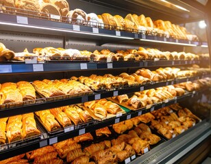 Bakery display case filled with pastries