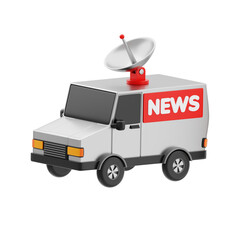 News van 3d icon. Mobile news van with satellite dish