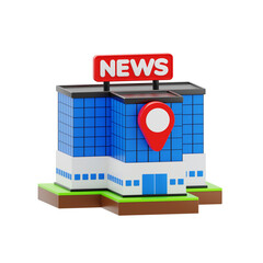 News Office 3d icon. Modern blue news office building