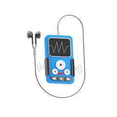 Digital voice recorder radio 3d icon. Digital voice recorder with earbuds