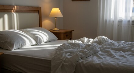 Peaceful Bedroom Interior with Linen and Warm Light