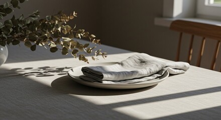 Elegant Cozy Dining Table Setup with Dried Eucalyptus