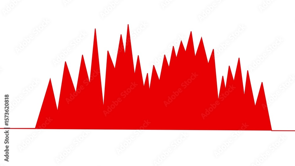 Poster abstract red jagged line graph representing peaks and valleys on a white background
