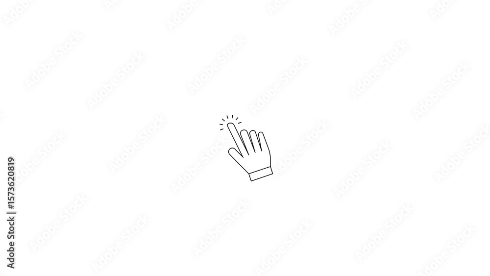 Poster simple line art icon of a hand with a pointing finger activating a digital interface