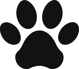 Dog paw print silhouette, pet care symbol with white background.