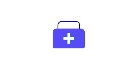 Simple blue first aid kit icon with a white cross outlined in green on a white background