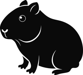 Solid silhouette of a guinea pig, small animal vector with white background.