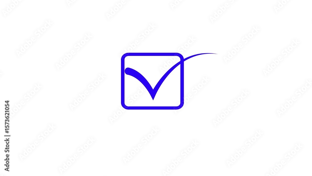 Poster a simple blue checkmark inside a rounded square outline on a white background