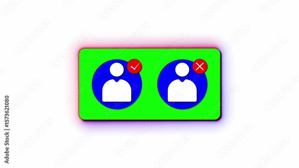 Poster two user icons one with a checkmark and one with an x on a green background