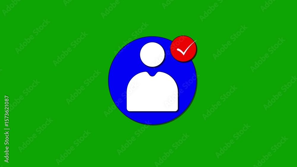 Poster simple user icon with a red checkmark indicating approval or verification on a green background