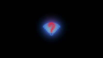 Neon question mark inside a glowing wifi symbol on a dark background
