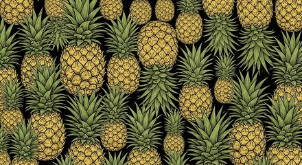 Obraz premium A Vibrant Tropical Collage of Assorted Pineapples on a Dark Background