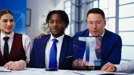 Professional Team Video Conferencing and Collaboration in a Modern Office Environment - Powered by Adobe