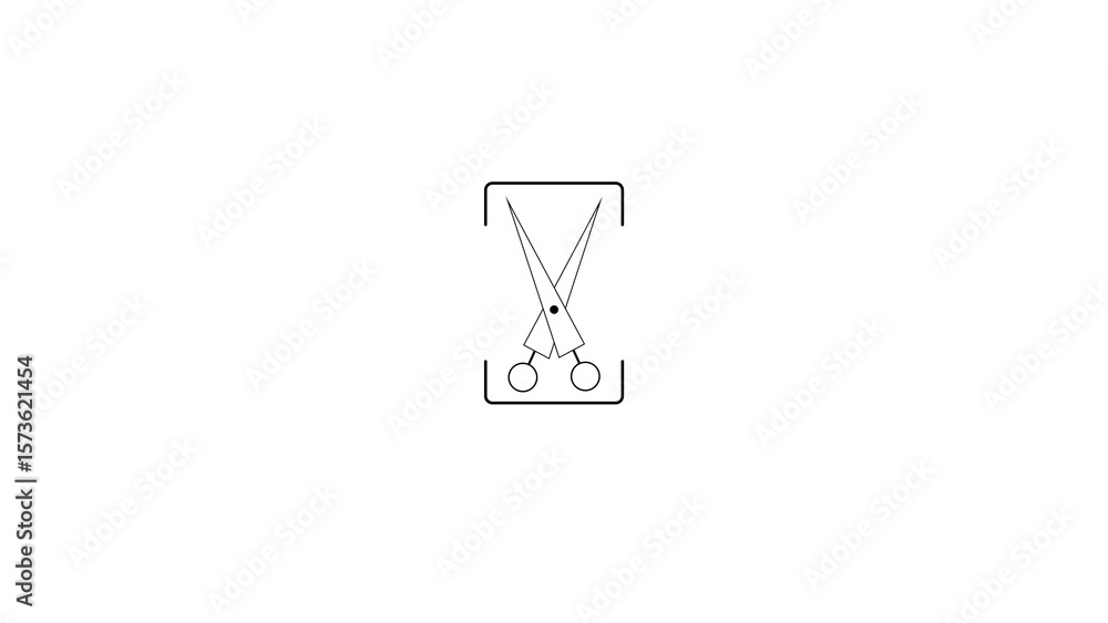 Poster minimalist black outline of scissors inside a simple frame on a white background