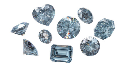 Collection of Sparkling Light Blue Diamonds in Various Shapes on Transparent Background