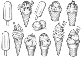 Illustration of Various Ice Cream Desserts Summer Treats in Transparent