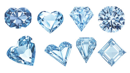  Collection of Sparkling Light Blue Diamonds in Various Shapes on Transparent Background