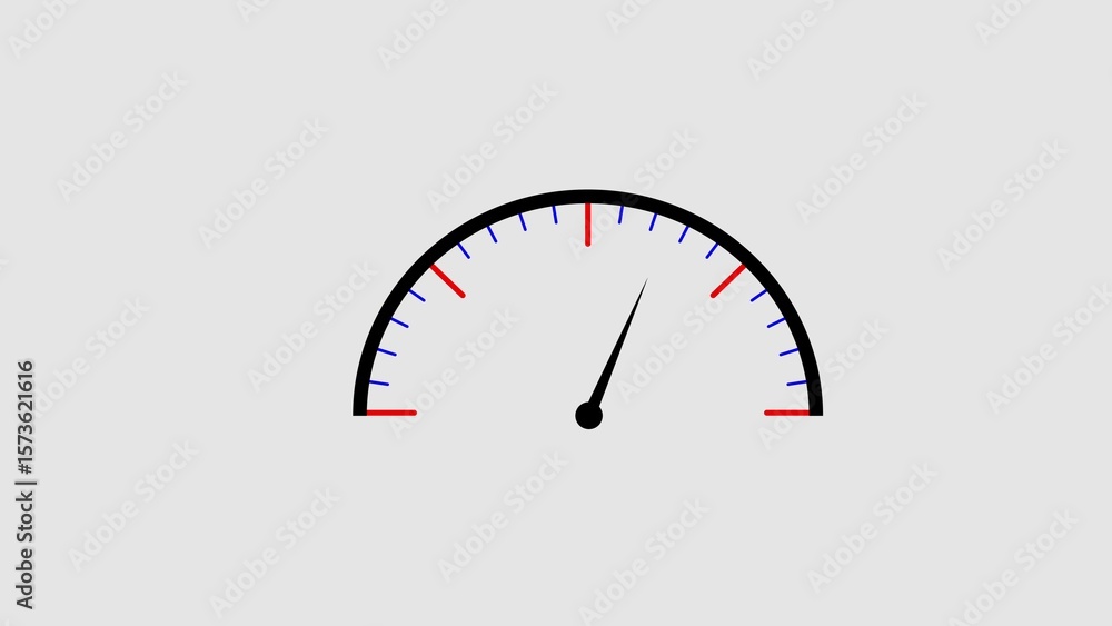 Poster a simple semi circular gauge with a needle pointing to the left on a light gray background