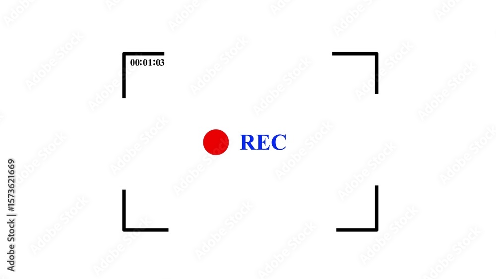 Poster camera recording interface with red rec button and timer on white background