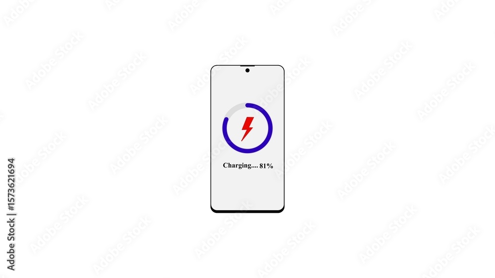 Poster modern smartphone displaying a charging indicator with a lightning bolt and eighty one percent batte