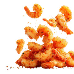  Delicious Pile of Fried Shrimp Falling on Transparent Background