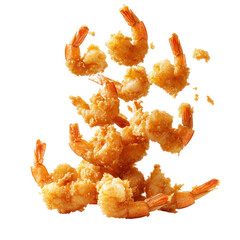  Delicious Pile of Fried Shrimp Falling on Transparent Background