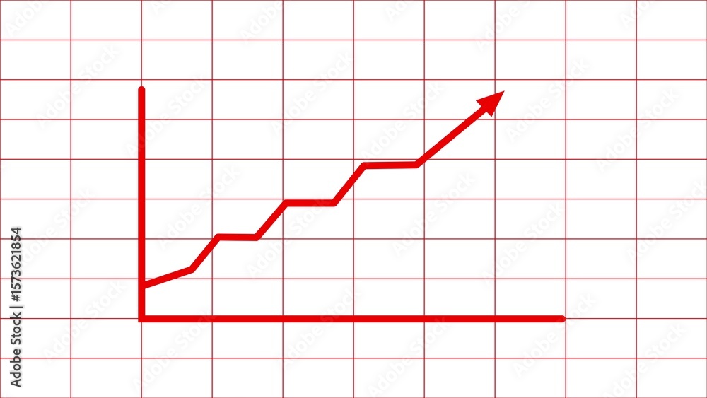 Poster red line graph showing upward trend with arrow on a white grid background