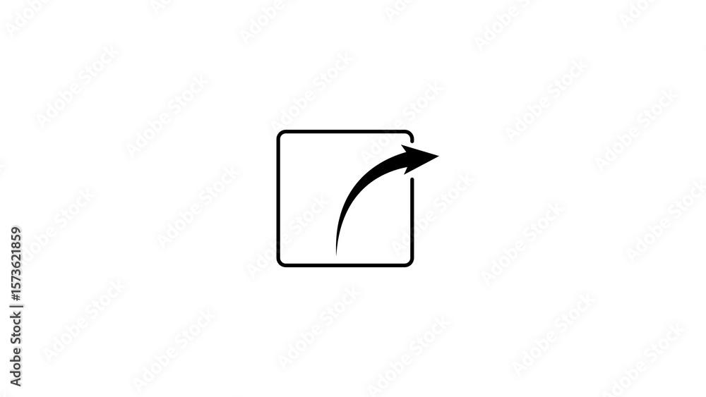 Poster black arrow emerging from a square outline on a white background representing export or sharing